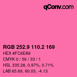 カラーコード: RGB 252.9 110.2 169 | qconv.com