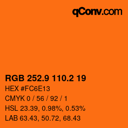 カラーコード: RGB 252.9 110.2 19 | qconv.com