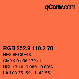 カラーコード: RGB 252.9 110.2 70 | qconv.com