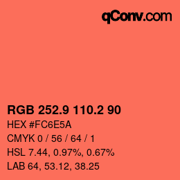 カラーコード: RGB 252.9 110.2 90 | qconv.com