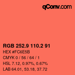 カラーコード: RGB 252.9 110.2 91 | qconv.com
