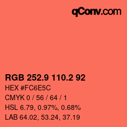 カラーコード: RGB 252.9 110.2 92 | qconv.com