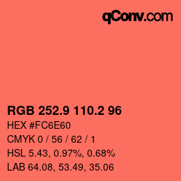 カラーコード: RGB 252.9 110.2 96 | qconv.com