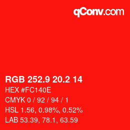 カラーコード: RGB 252.9 20.2 14 | qconv.com