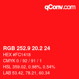 カラーコード: RGB 252.9 20.2 24 | qconv.com