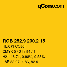 カラーコード: RGB 252.9 200.2 15 | qconv.com