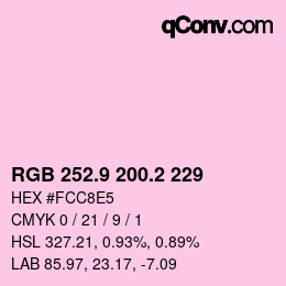 カラーコード: RGB 252.9 200.2 229 | qconv.com