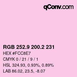カラーコード: RGB 252.9 200.2 231 | qconv.com