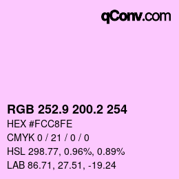 Color code: RGB 252.9 200.2 254 | qconv.com
