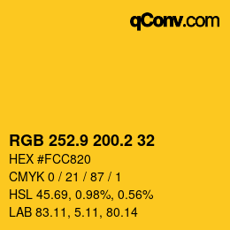カラーコード: RGB 252.9 200.2 32 | qconv.com