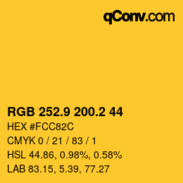 カラーコード: RGB 252.9 200.2 44 | qconv.com