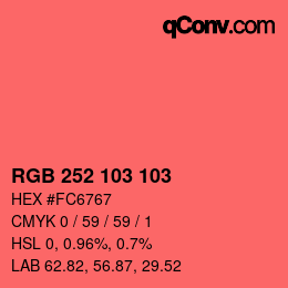 カラーコード: RGB 252 103 103 | qconv.com
