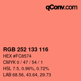 Color code: RGB 252 133 116 | qconv.com