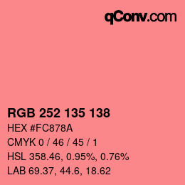 Color code: RGB 252 135 138 | qconv.com