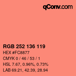 Color code: RGB 252 136 119 | qconv.com