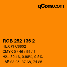 Color code: RGB 252 136 2 | qconv.com