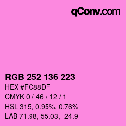 颜色代码: RGB 252 136 223 | qconv.com