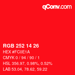Color code: RGB 252 14 26 | qconv.com
