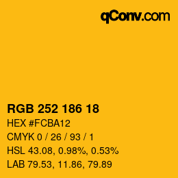 颜色代码: RGB 252 186 18 | qconv.com
