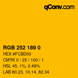 Color code: RGB 252 189 0 | qconv.com