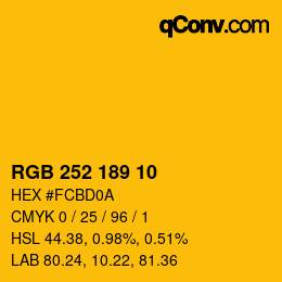 Color code: RGB 252 189 10 | qconv.com