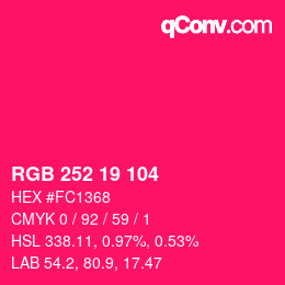 颜色代码: RGB 252 19 104 | qconv.com