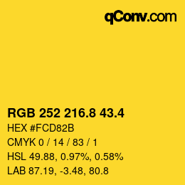 カラーコード: RGB 252 216.8 43.4 | qconv.com