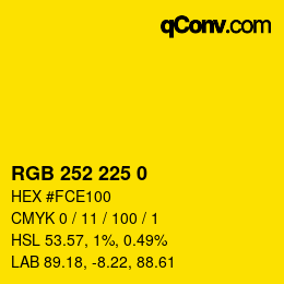 Color code: RGB 252 225 0 | qconv.com