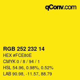 Color code: RGB 252 232 14 | qconv.com