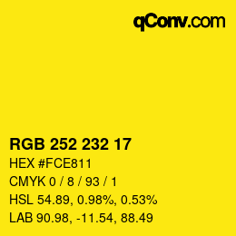 Color code: RGB 252 232 17 | qconv.com