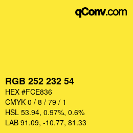 Color code: RGB 252 232 54 | qconv.com