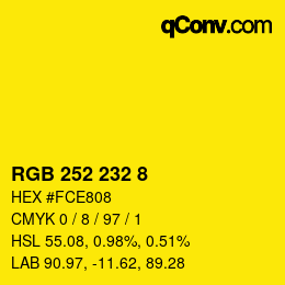 カラーコード: RGB 252 232 8 | qconv.com
