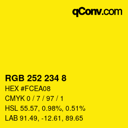 カラーコード: RGB 252 234 8 | qconv.com