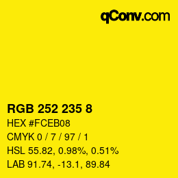 Color code: RGB 252 235 8 | qconv.com