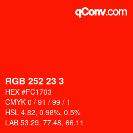 カラーコード: RGB 252 23 3 | qconv.com