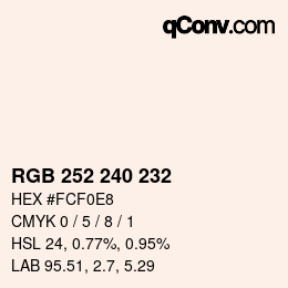 颜色代码: RGB 252 240 232 | qconv.com