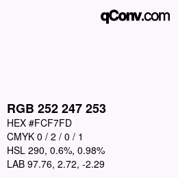 Color code: RGB 252 247 253 | qconv.com
