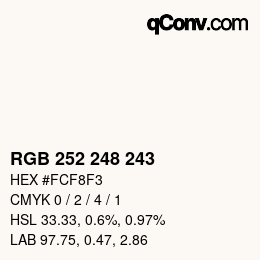 Color code: RGB 252 248 243 | qconv.com