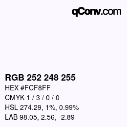 Color code: RGB 252 248 255 | qconv.com