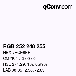 Color code: RGB 252 248 255 | qconv.com