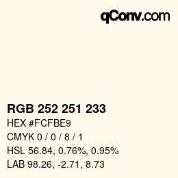 Color code: RGB 252 251 233 | qconv.com