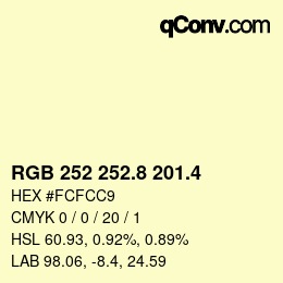 カラーコード: RGB 252 252.8 201.4 | qconv.com
