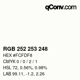 Color code: RGB 252 253 248 | qconv.com