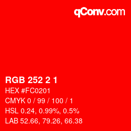 Color code: RGB 252 2 1 | qconv.com