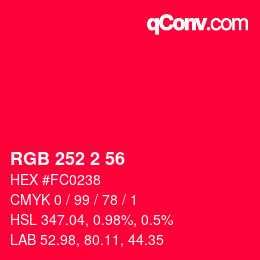 カラーコード: RGB 252 2 56 | qconv.com