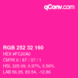 Color code: RGB 252 32 160 | qconv.com