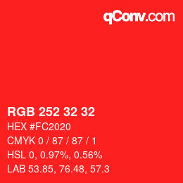 Código de color: RGB 252 32 32 | qconv.com