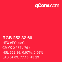 カラーコード: RGB 252 32 60 | qconv.com