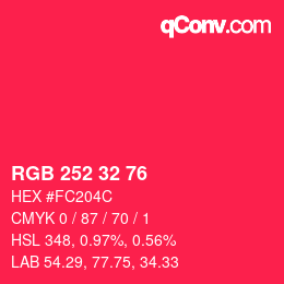 Color code: RGB 252 32 76 | qconv.com