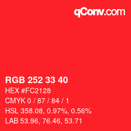 Color code: RGB 252 33 40 | qconv.com